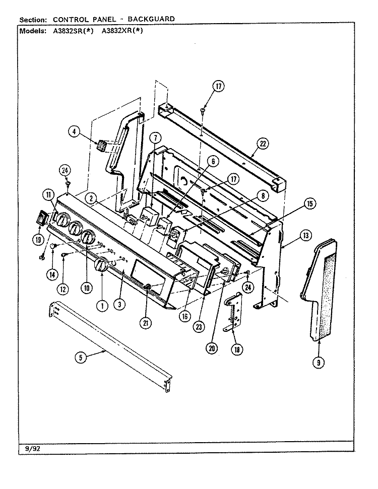 CONTROL PANEL Diagram and Parts List for A3832SRA  Admiral Range