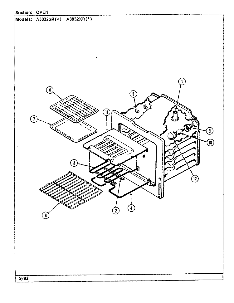 OVEN Diagram and Parts List for A3832SRA  Admiral Range