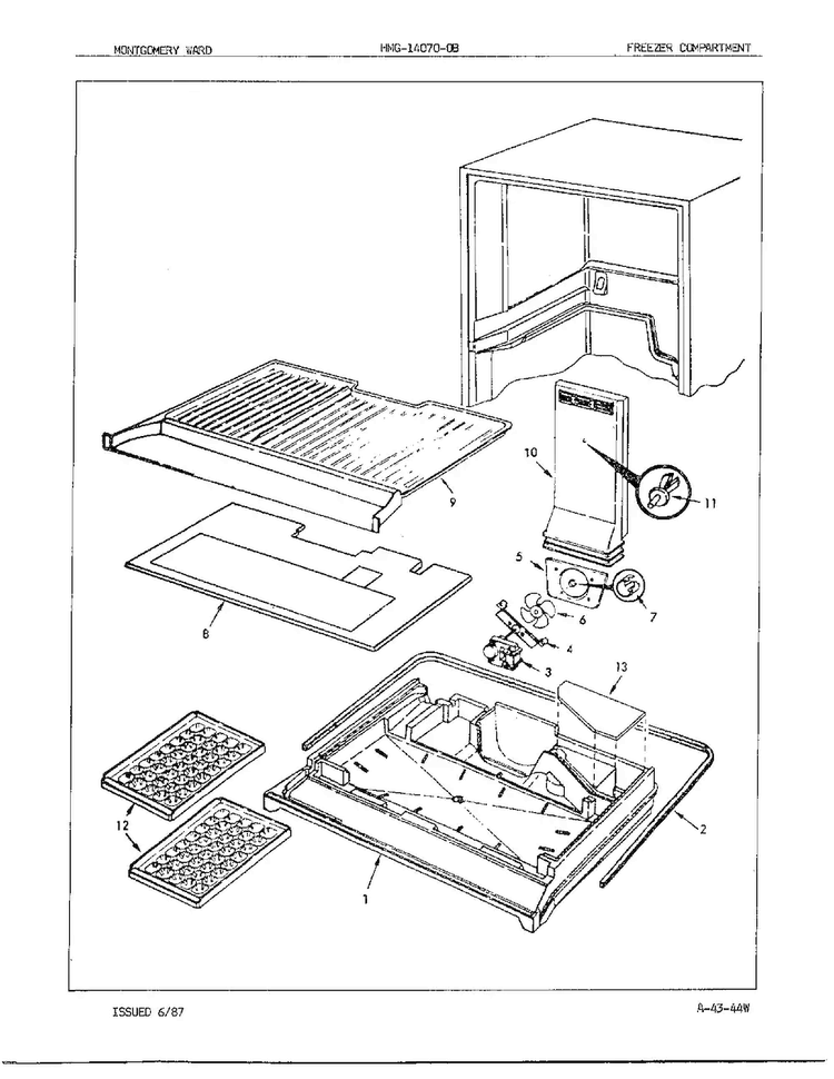 Freezer Compartment Diagram and Parts List for 14070B-0  Admiral Refrigerator
