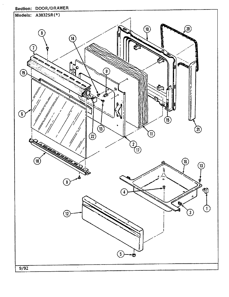 DOOR / DRAWER (A3832SR) Diagram and Parts List for A3832SRA  Admiral Range