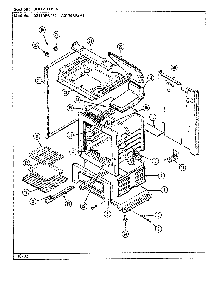 BODY Diagram and Parts List for A3110PRW  Admiral Range