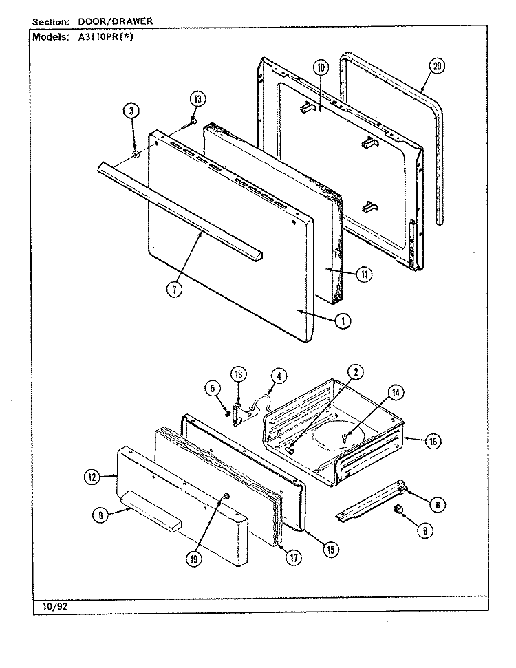 DOOR / DRAWER (A3110PR) Diagram and Parts List for A3110PRW  Admiral Range