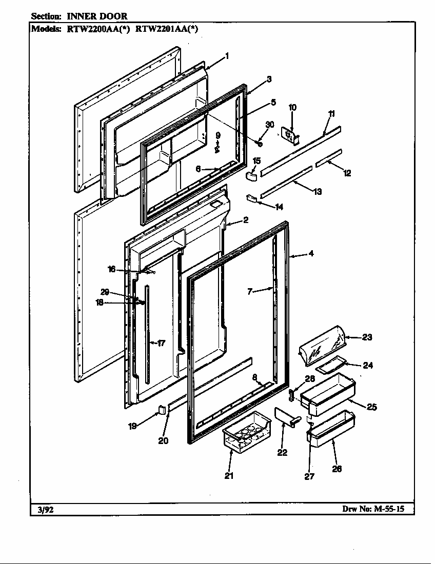 Inner Door (rtw2200aal/ch89a) (rtw2200aaw/ch89a) (rtw2201aal/ch90a) (rtw2201aaw/ch90a) Diagram and Parts List for RTW2201AAL CH89A Maytag Refrigerator