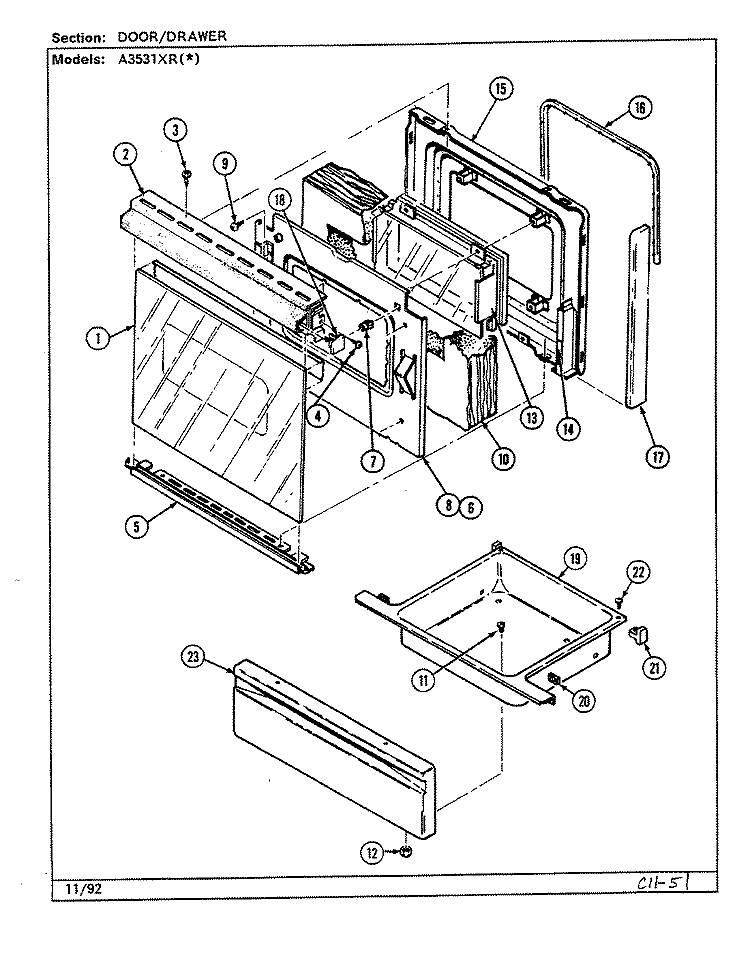 DOOR / DRAWER (A3531XR) Diagram and Parts List for A3531XRA  Admiral Range