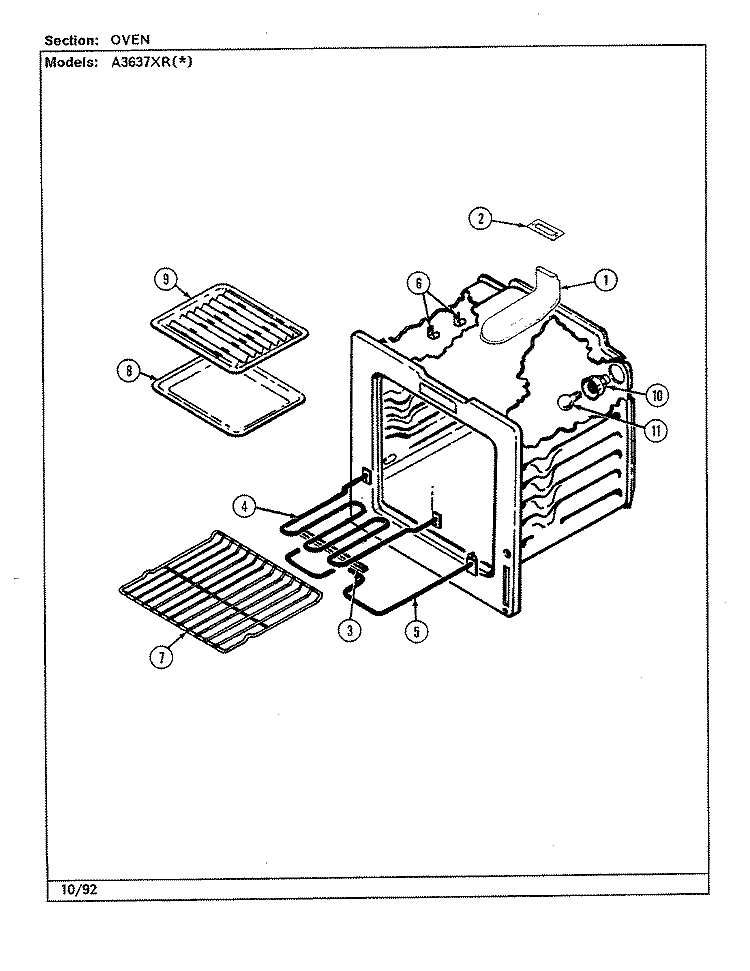 OVEN Diagram and Parts List for A3637XRW  Admiral Range