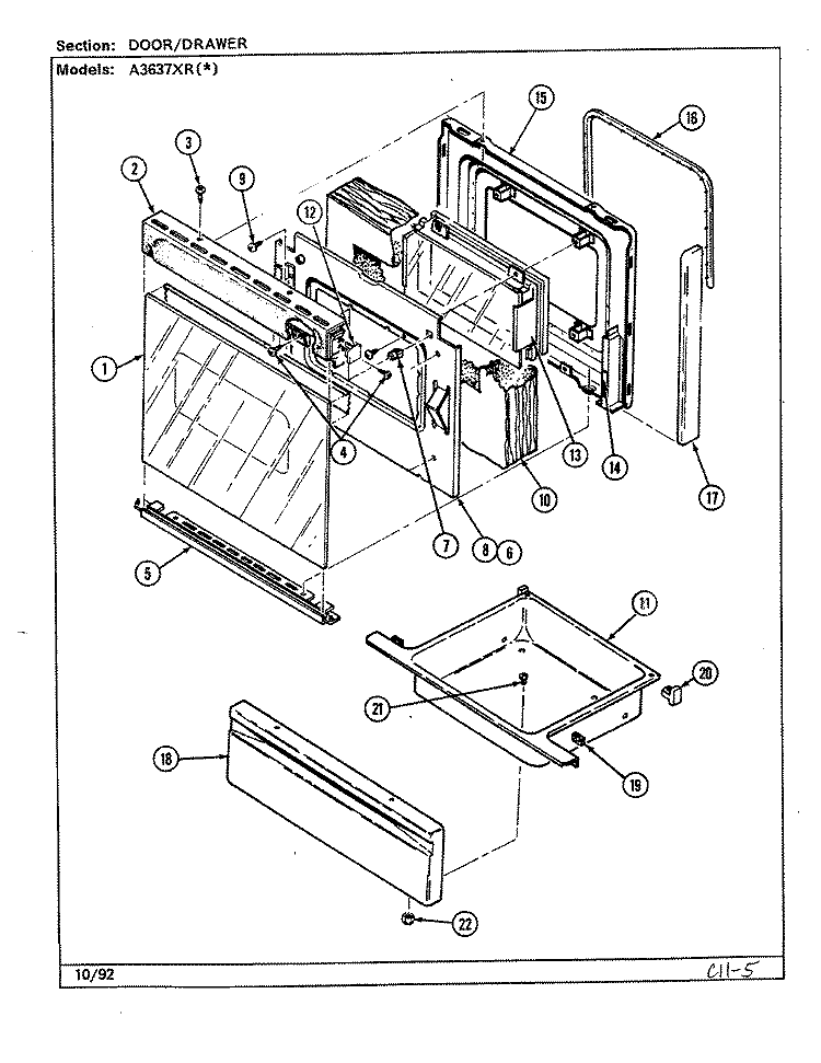 DOOR / DRAWER Diagram and Parts List for A3637XRW  Admiral Range