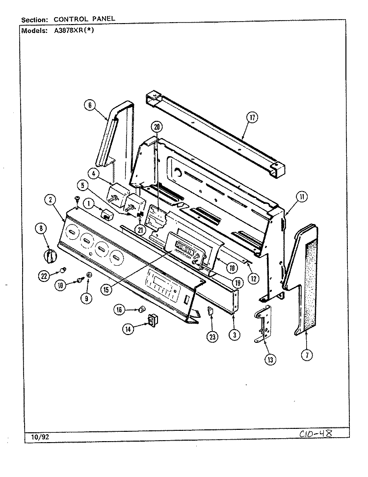 CONTROL PANEL Diagram and Parts List for A3878XRW  Admiral Range