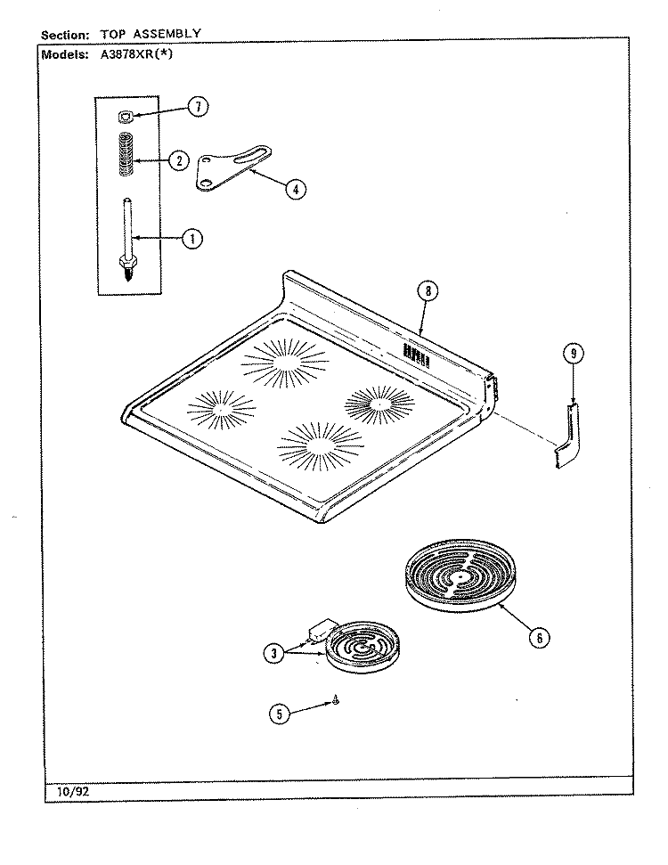 TOP ASSEMBLY Diagram and Parts List for A3878XRW  Admiral Range