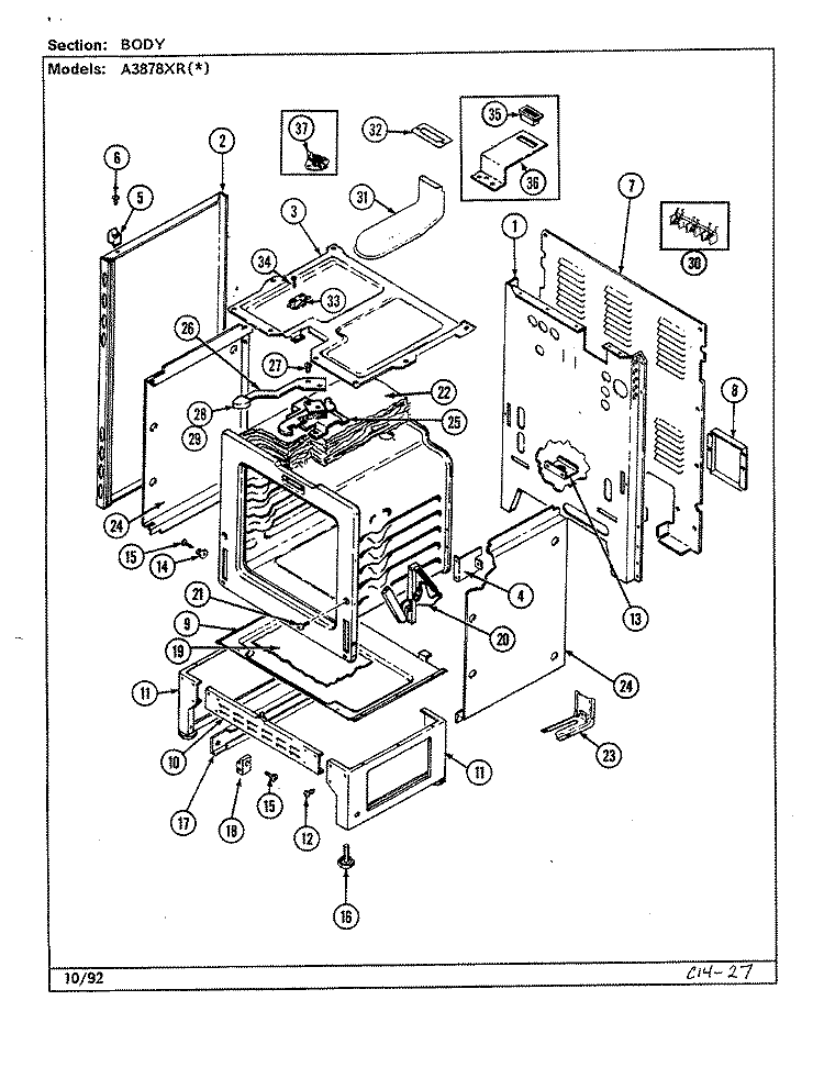 BODY Diagram and Parts List for A3878XRW  Admiral Range