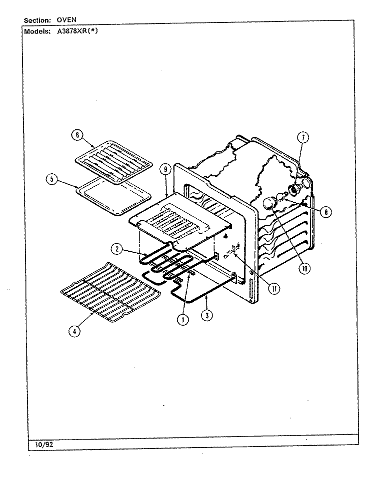 OVEN Diagram and Parts List for A3878XRW  Admiral Range