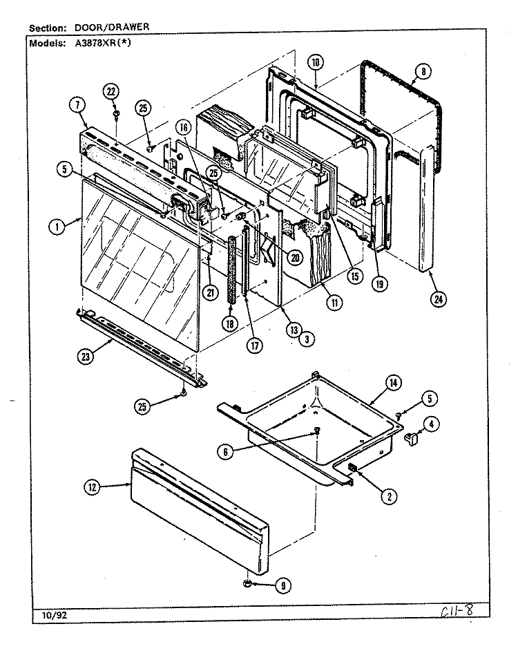 DOOR / DRAWER Diagram and Parts List for A3878XRW  Admiral Range