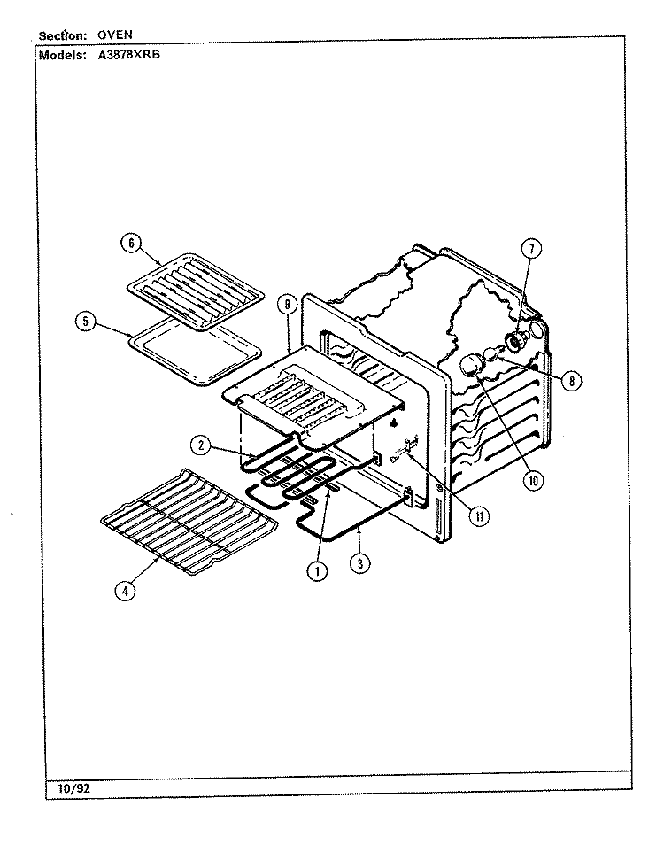 OVEN (A3878XRB) Diagram and Parts List for A3878XRB  Admiral Range