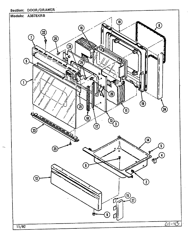 DOOR / DRAWER (A3878XRB) Diagram and Parts List for A3878XRB  Admiral Range