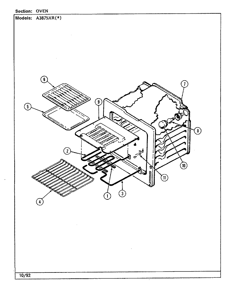 OVEN Diagram and Parts List for A3875XRW  Admiral Range