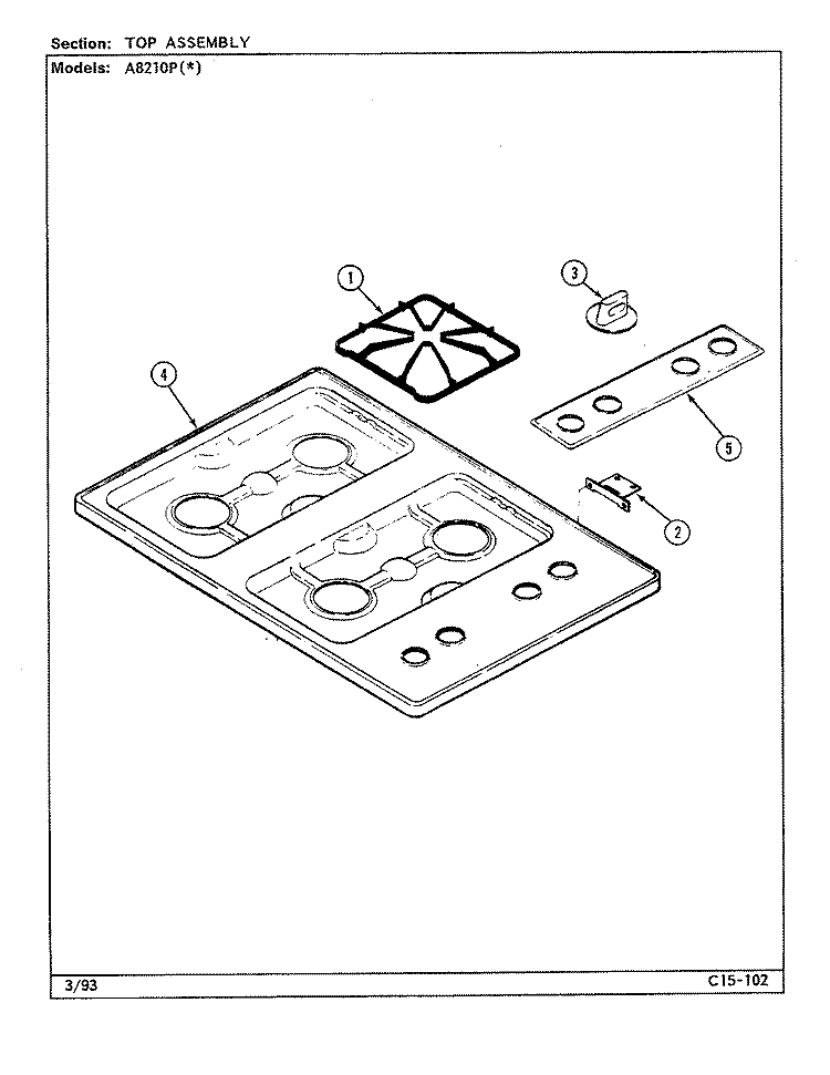 TOP ASSY. Diagram and Parts List for A8210PA  Admiral Cooktop