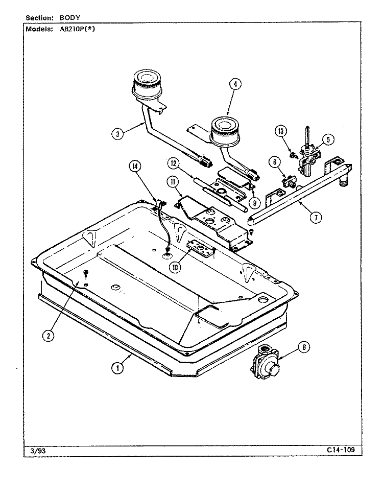 BODY Diagram and Parts List for A8210PA  Admiral Cooktop
