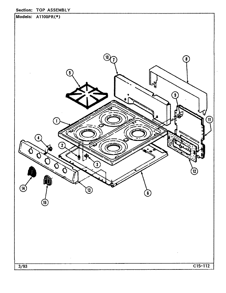 TOP ASSY. Diagram and Parts List for A1100PRA-K  Admiral Range