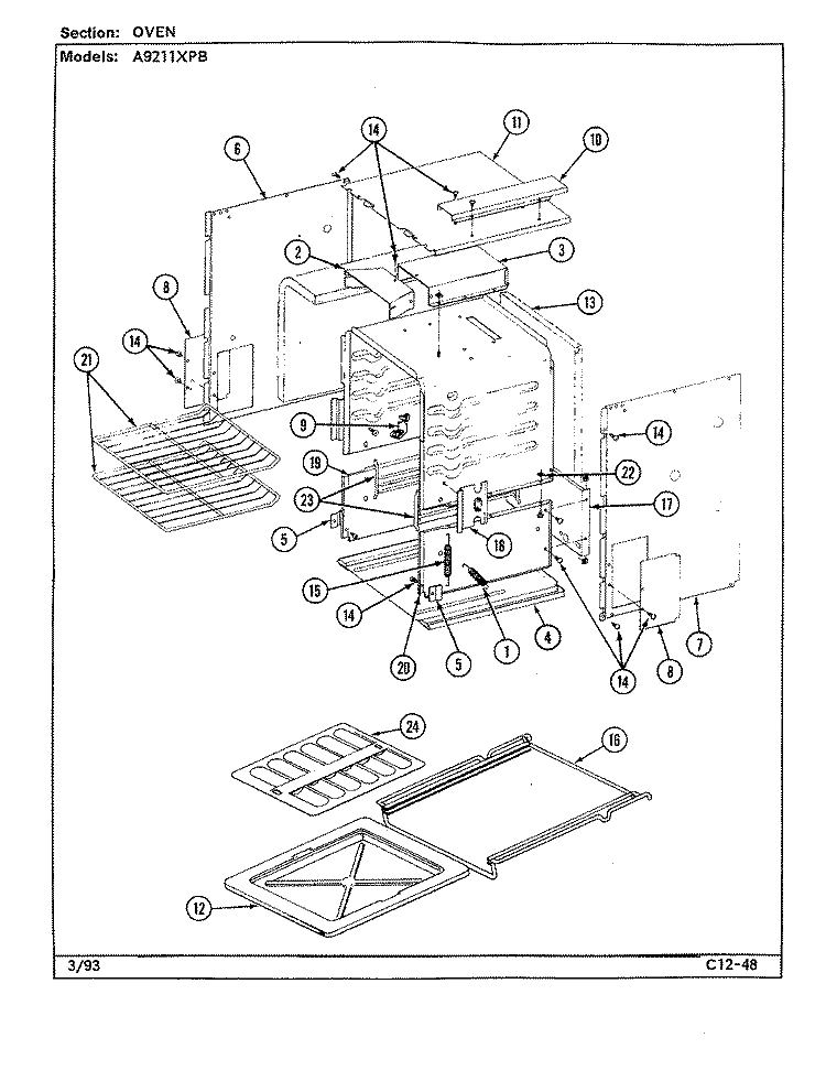 OVEN Diagram and Parts List for A9211XPB  Admiral Range