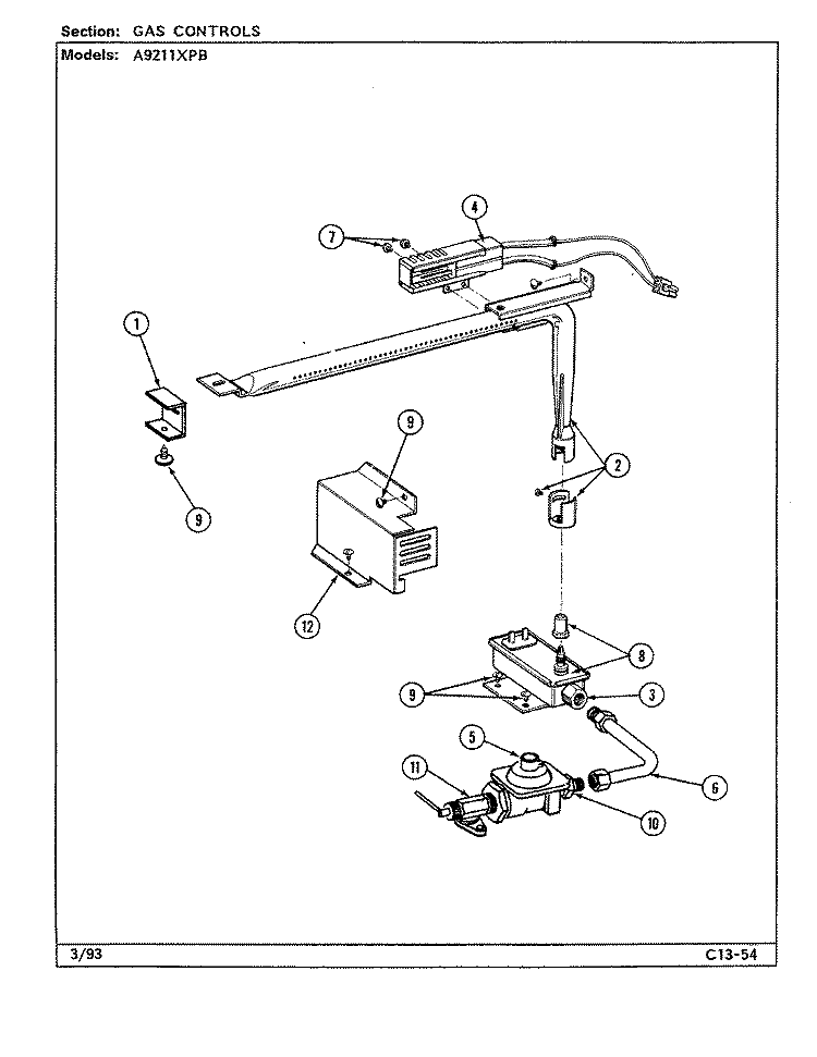CONTROL SYSTEM Diagram and Parts List for A9211XPB  Admiral Range