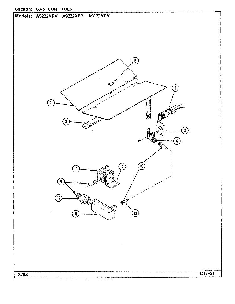 CONTROL SYSTEM Diagram and Parts List for A9122VPV  Admiral Wall Oven
