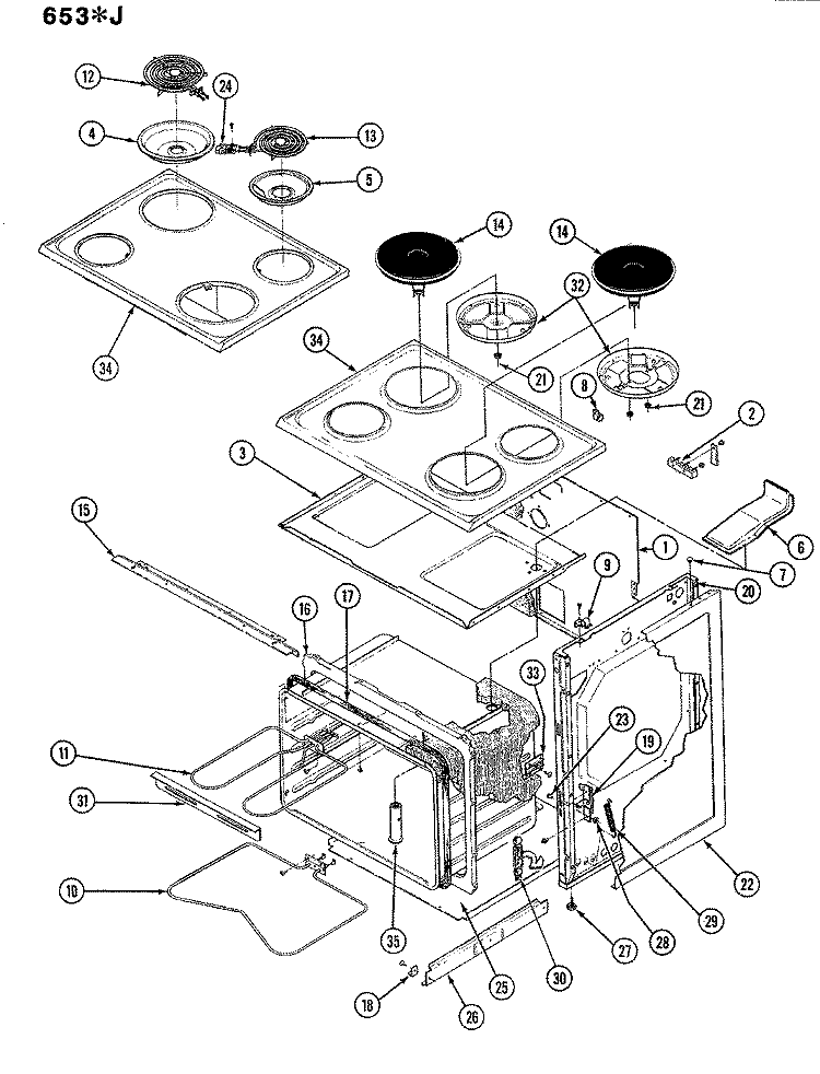 BODY Diagram and Parts List for 653WJ-HV  Admiral Range
