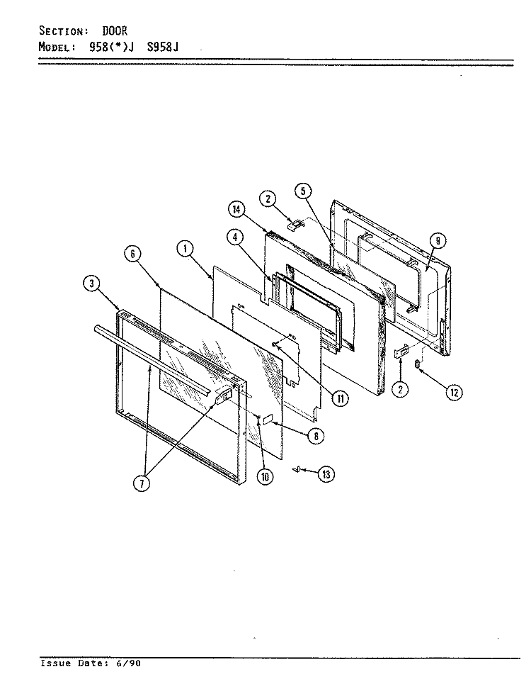 DOOR Diagram and Parts List for 958WJ-ZW  Admiral Range