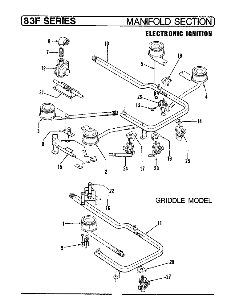 MANIFOLD SECTION (ELECTRONIC IGNITION) Diagram and Parts List for 83FY-1GK  Magic Chef Cooktop