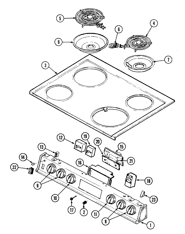 TOP ASSY. \ CONTROL PANEL Diagram and Parts List for A5651XRS  Admiral Range