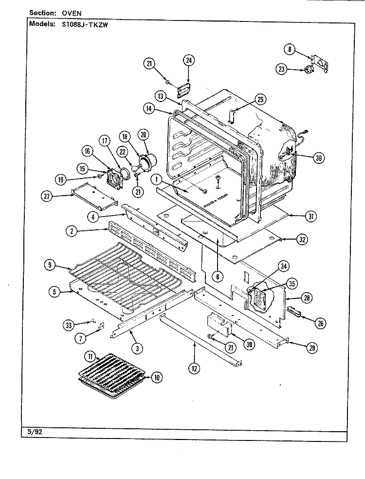 OVEN Diagram and Parts List for S1088J-TKZW  Admiral Range
