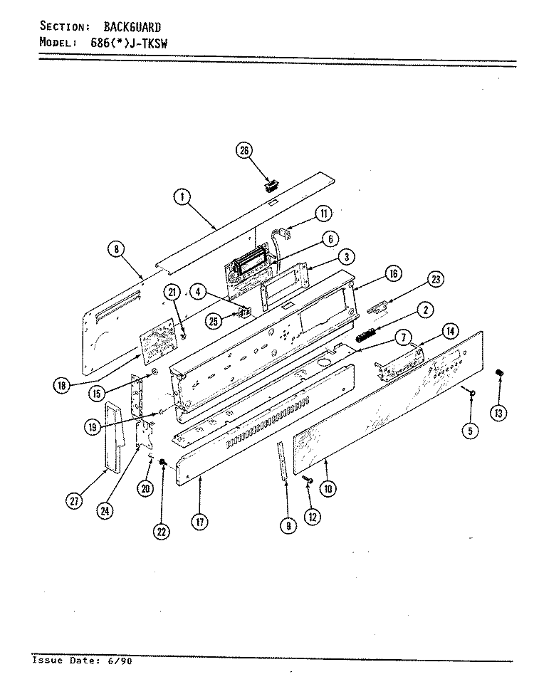 CONTROL PANEL Diagram and Parts List for 686AJ-TKSVW  Admiral Range