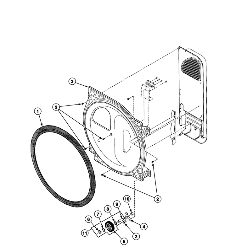 Rear Bulkhead Diagram and Parts List for FEU17AWF1702  Speed Queen Dryer