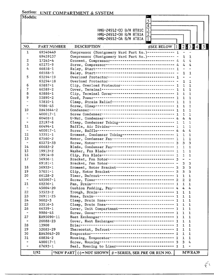 Unit Compartment And System Page 2 Diagram and Parts List for 24912-0A  Admiral Refrigerator