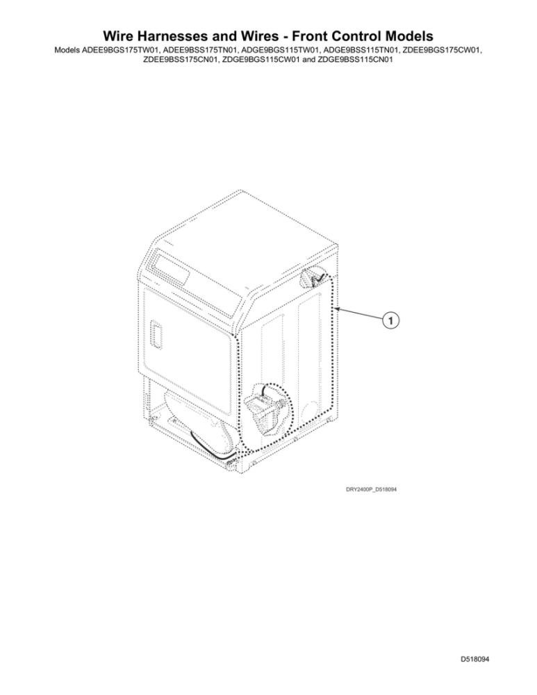 Wire Harnesses And Wires  Front Control Diagram and Parts List for ADEE9BSS175TN01 2001000001 Speed Queen Dryer