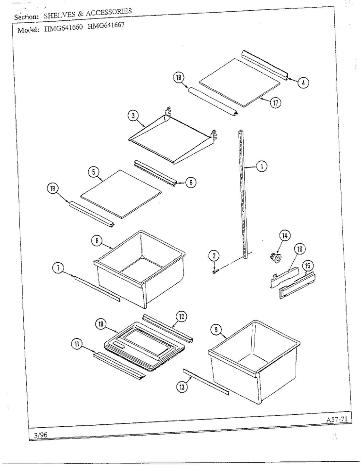 Shelves/accessories Diagram and Parts List for HMG641667  Admiral Refrigerator