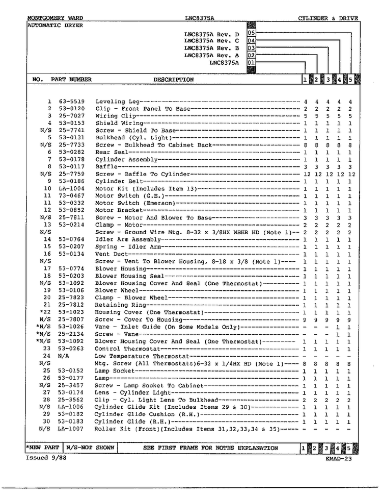 Gas Dryer Cylinder And Drive Page 2 Diagram and Parts List for 8375A REV D Norge Dryer