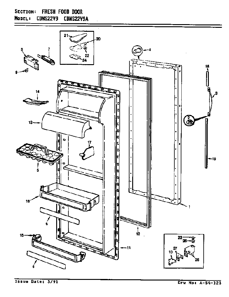 Fresh Food Door Diagram and Parts List for CDNS22V9A BR35A Maytag Refrigerator