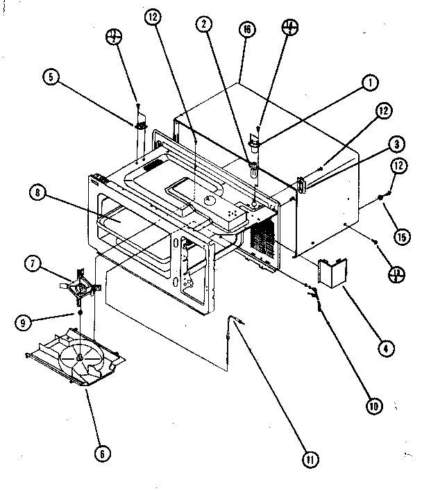 Cavity Diagram and Parts List for 99621  Kenmore Microwave