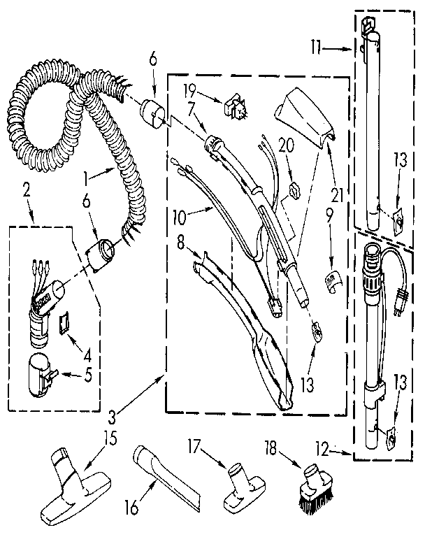 Hose And Attachment Diagram and Parts List for 1162245091  Kenmore Canister Vacuum
