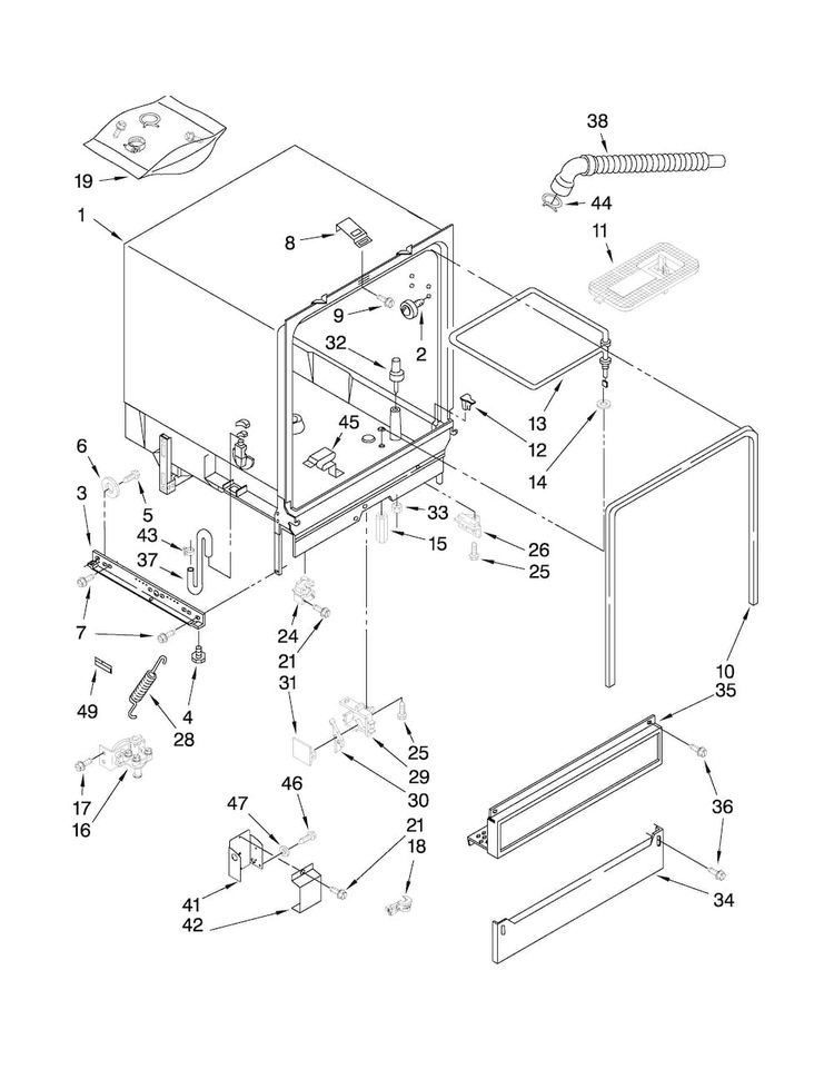 Tub Assembly Parts Diagram and Parts List for CDB4000AWB0  Magic Chef Dishwasher