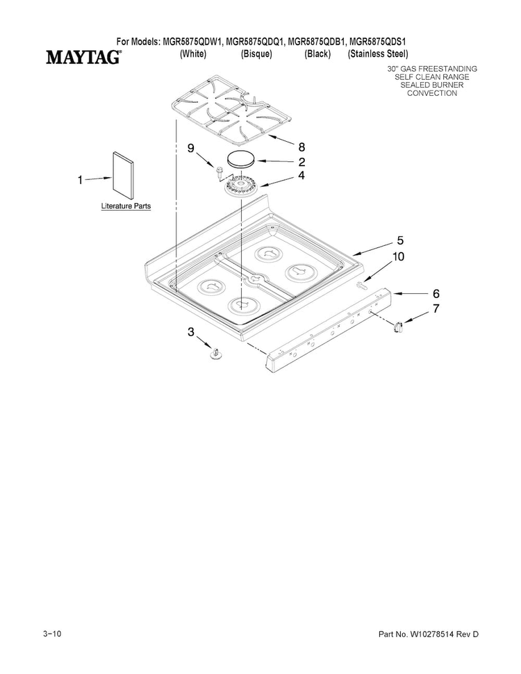 Cooktop Parts Diagram and Parts List for MGR5875QDQ1  Maytag Range