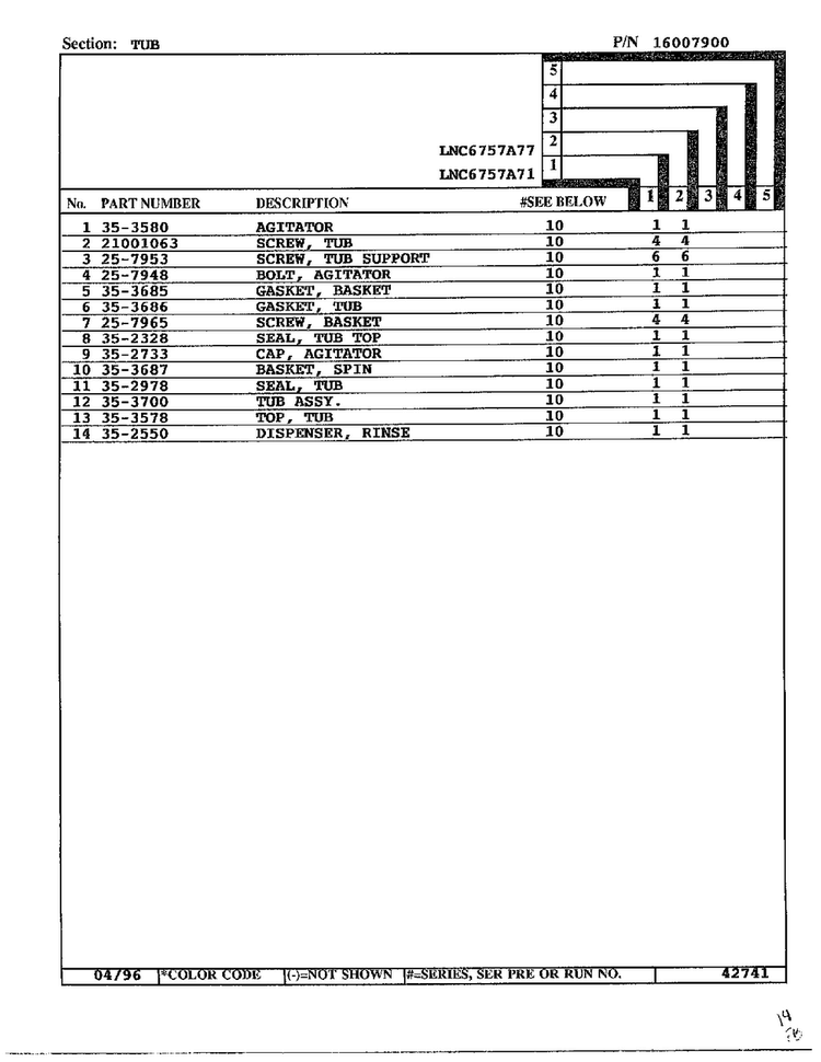 Tub Page 2 Diagram and Parts List for LNC6757A77  Admiral Washer
