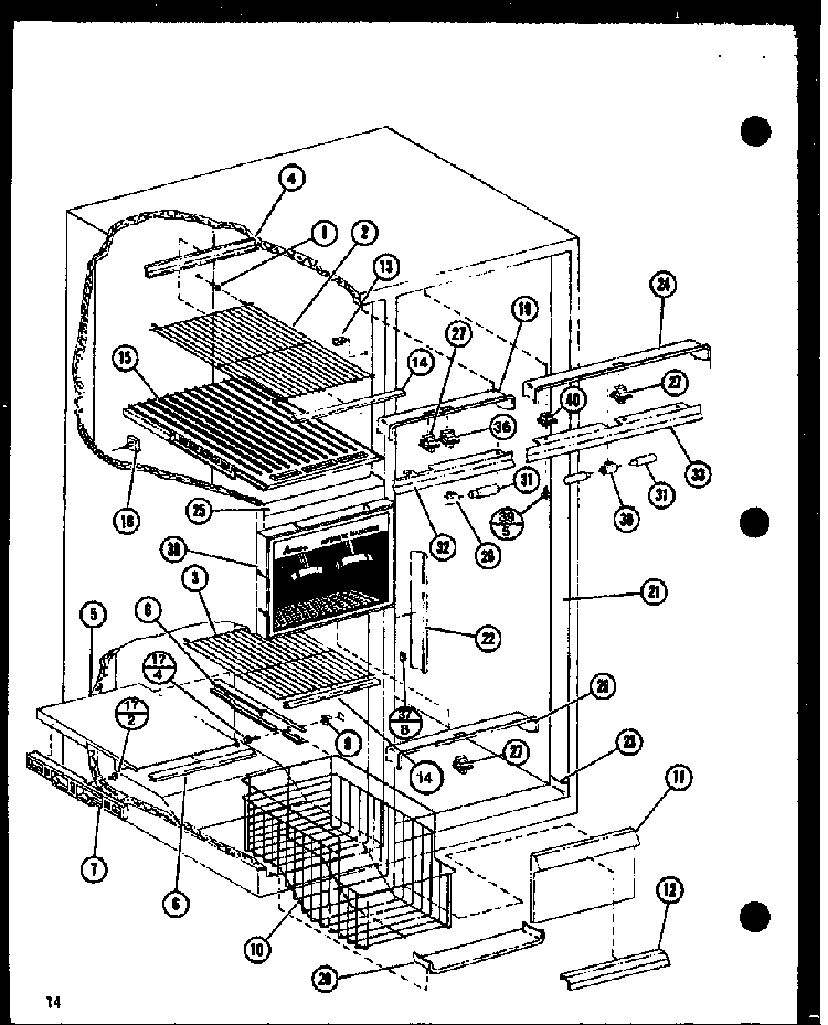 Freezer Shelves Diagram and Parts List for SRI19F-L-P7700004WL  Amana Refrigerator