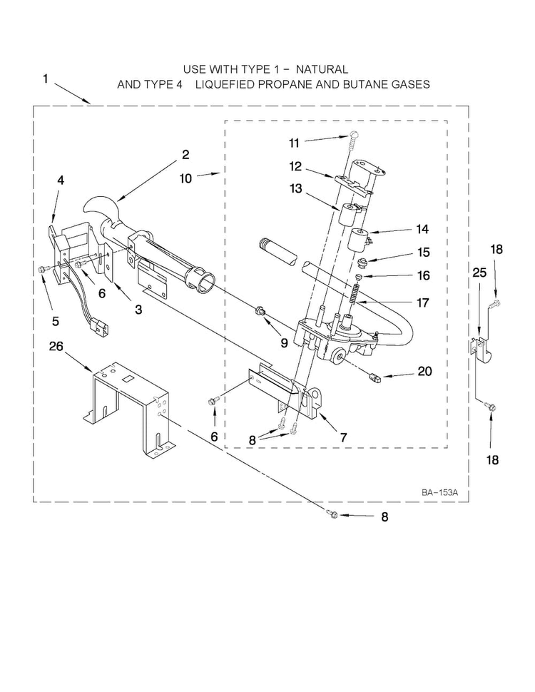 8576353 Burner Assembly Diagram and Parts List for 7MMGDX550XW0  Maytag Dryer