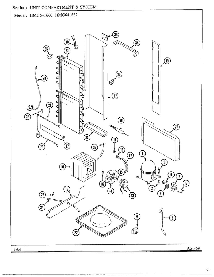 Unit Compartment And System Diagram and Parts List for HMG-641670  Admiral Refrigerator