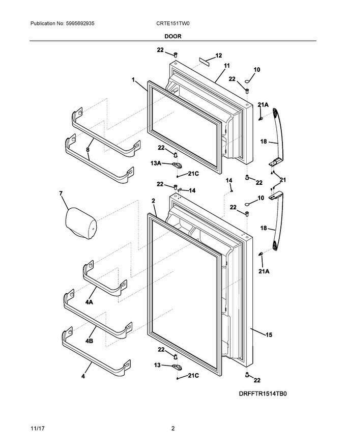 02 - Door Diagram and Parts List for CRTE151TW0  Crosley Refrigerator