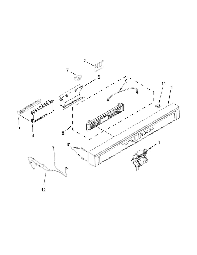 Control Panel And Latch Parts Diagram and Parts List for ADB1700ADS2  Amana Dishwasher