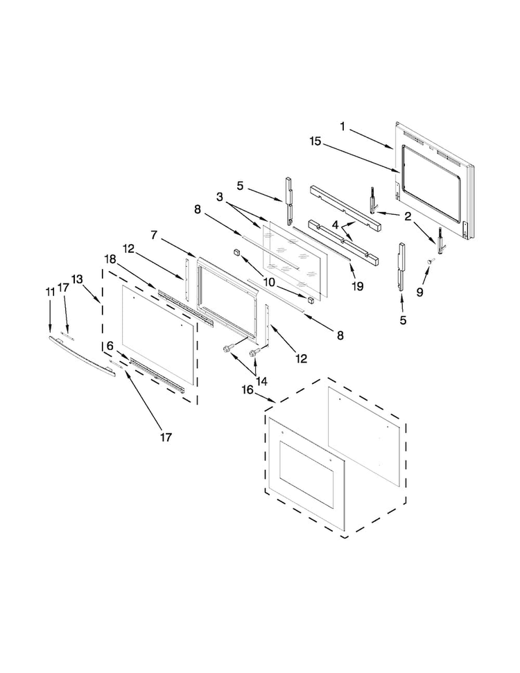 Upper Oven Door Diagram and Parts List for JJW2830WR02  Jenn-Air Wall Oven