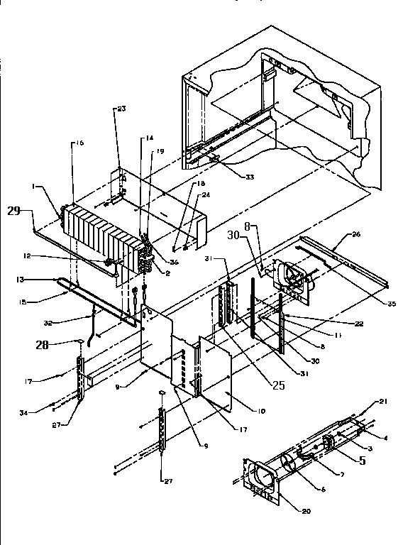 Evaporator Area Diagram and Parts List for TX21R2-P1157609W  Amana Refrigerator