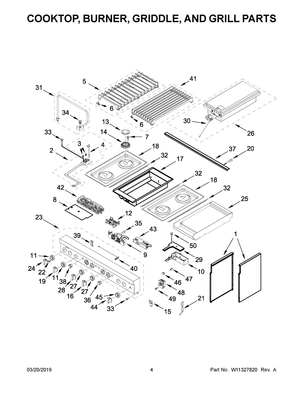 Cooktop, Burner, Griddle, And Grill Parts Diagram and Parts List for JDRP748HM00  Maytag Range