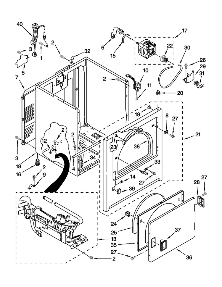 Cabinet Parts Diagram and Parts List for NGD4700YQ0  Amana Dryer